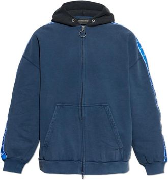 Balenciaga Zip-throughs, male, Blue, Size: XL Stripe Patched Hood Zip-up Hoodie