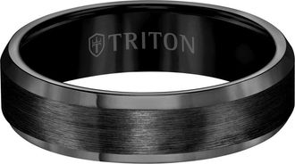 Triton 6MM Tungsten Carbide Ring with Satin Center and Bevel Edge in Black at Nordstrom, Size 10.5