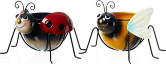 Glitzhome Set of 2 Metal Bee and Ladybug Metal Staute Planters with Drainage Hole in Red at Nordstrom, Size Medium