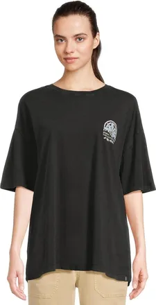 Prana Everyday T-Shirt Women Black Graphic 100% Organic Cotton Oversized GBO2368