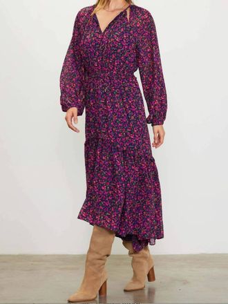 Skies Are Blue Clothing Floral Midi Dress In Navy And Magenta