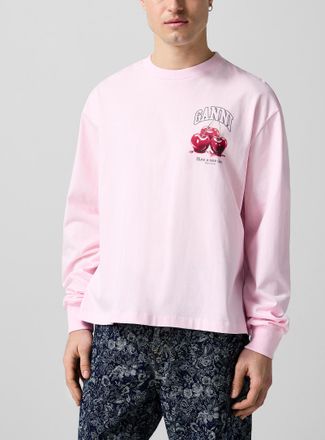 Ganni Mens Cherries logo long-sleeve T-shirt