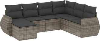vidaXL Vidaxl - Set De Sof&aacute;s De Jard&iacute;n 7 Piezas Con Cojines Rat&aacute;n Pe Gris