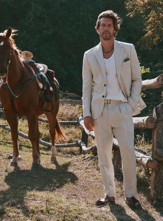 Le 31 Mens Mini-chevron pure linen pleated pant