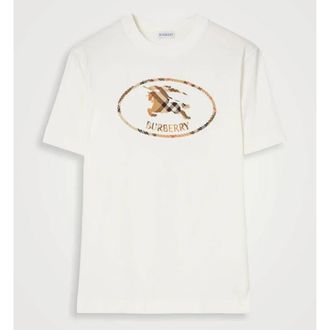 Burberry Check Knight Stamp Cotton T-shirt, Size Medium