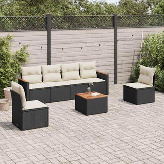 vidaXL Set De Comedor De Jard&iacute;n 7 Pzas Y Cojines Rat&aacute;n Sint&eacute;tico Negro Vidaxl