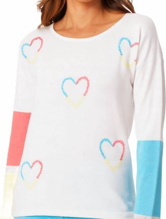 French Kyss Heart Scoop Neck Top In White/multi