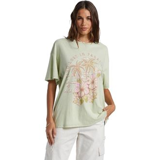 Roxy Hibiscus Paradise T-Shirt Womens Green Oversized Crew Neck DSGL1227