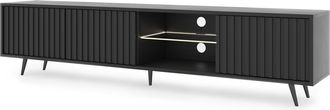 Selsey Selsey - Bello - Mueble De Tv - Negro Con Frentes De Listones Y Patas De Metal Negro - Led - 175 Cm