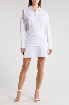 Staud Indya Long Sleeve Stretch Cotton Mini Shirtdress in White at Nordstrom, Size 12