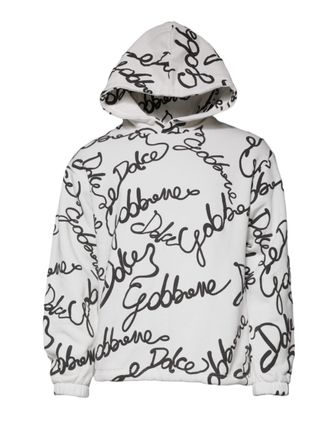 Dolce & Gabbana Mens White Logo Cotton Hooded Sweatshirt Sweater Polyester Clothing