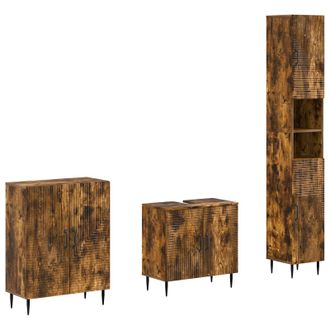 vidaXL Juego De Armarios De Ba&ntilde;o De 3 Piezas Haarlem Roble Ahumado Vidaxl