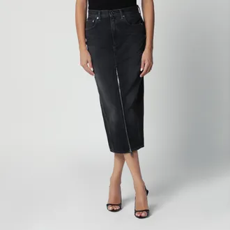 Haikure Gonna nera slavata in denim con zip frontale