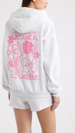 BP. Graphic Hoodie in Grey- Pink Botanical at Nordstrom, Size Xx-Small