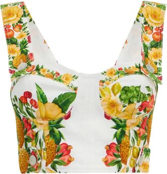 Farm Rio Top corto a fiori - Bianco