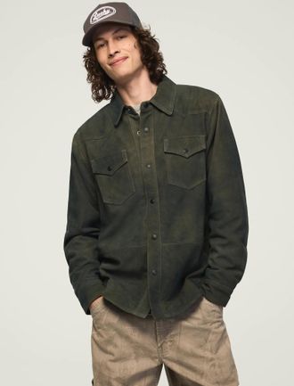 Lucky Brand Mens Suede Western Shirt Jacket