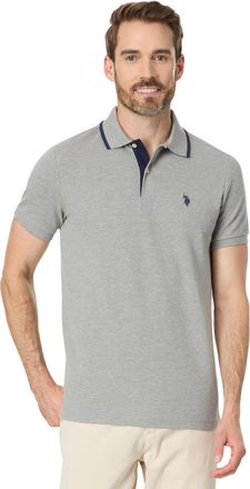 U.S.Polo Association Mens Short Sleeve Slim Fit Solid Pique Polo Shirt, Heather Grey Kjbh, S