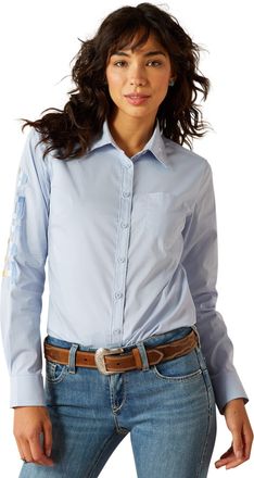 Ariat Womens Team Kirby Stretch Western Shirt Long Sleeve in Kentucky Blue Cotton, Size X-Small, by Ariat