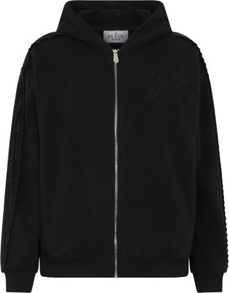 Philipp Plein Zip Hoodie Strass Band - Dames - Vesten met rits - Zwart - S - Katoen - Hoodies & sweatvesten