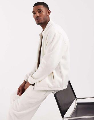 Asos Camicia giacca comoda in piqu&eacute; color crema con zip-Bianco