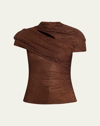 Self Portrait Rhinestone Cutout Mesh Top