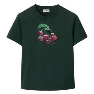 Burberry Crystal-Embellished Cherry Cotton T-Shirt, Size XX-Small