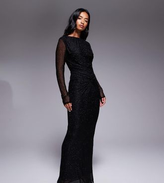 Jaded Rose Petite Vestito lungo sinuoso nero con nodo e dettagli applicati a caldo