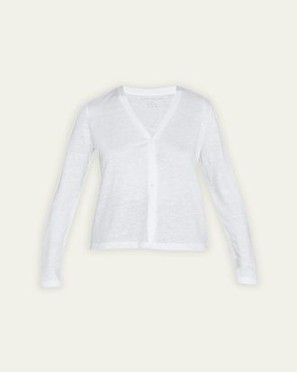 Majestic Filatures V-Neck Button-Down Long-Sleeve Stretch-Linen Cardigan