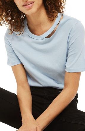 Topshop Slash Choker Boxy Tee in Blue at Nordstrom, Size 6