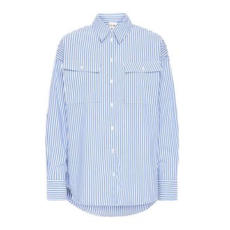 Ichi Ichi - Nebulas Blue Klassieke Overhemdblouse - Dames - Blouses & Shirts - Blauw - Maat: 2XL Katoen