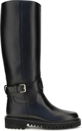 Valentino Garavani Womens Calfskin High Boots Vlogo Signature Black Calf Leather