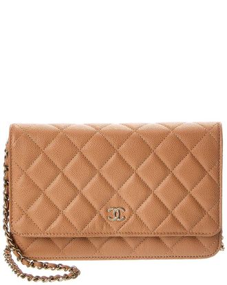 Chanel Beige Quilted Caviar Leather Wallet On Chain (Authentic Pre-Loved)