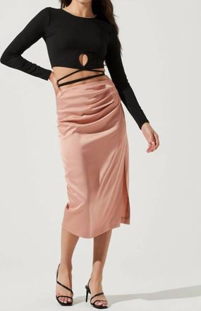 Astr Perry Ruched Side Slit Midi Skirt In Blush Pink