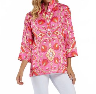 Jude Connally Cricket Cotton Voile Top In Gilded Garden Peony Pink Gold