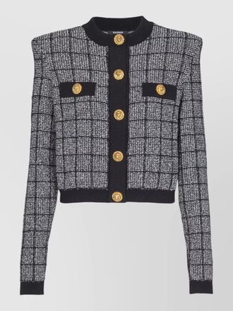 Balmain tweed round neck long-sleeve cardigan