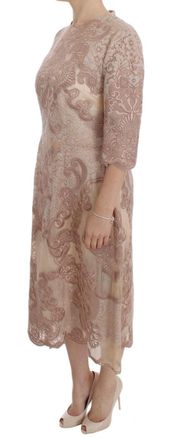 Dolce & Gabbana Womens Lace Ricamo Embroidery Dress Pink Cotton Silk Viscose