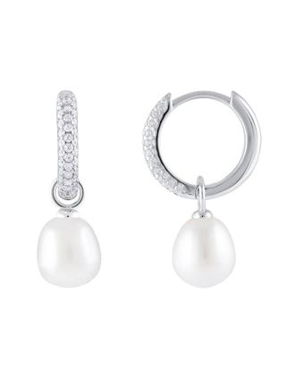 Splendid Pearls Silver 7.5-8Mmmm Pearl Cz Earrings