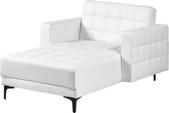 Beliani Chaise Lounge White Faux Leather ufted Modern Living Room Reclining Day Bed Black Legs Track Arms ABERDEEN