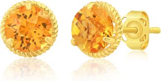 MAX + STONE 14k Yellow or White Gold 6mm Roped Halo Gemstone Round Stud Earrings