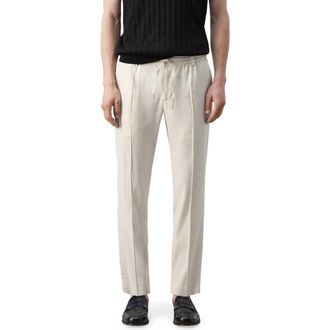 Mango Slim Fit Drawstring Linen Blend Pants in Ivory White at Nordstrom, Size 32