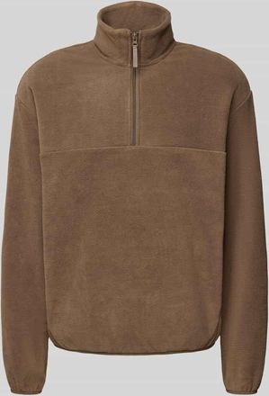 Mc Neal Fleecepullover mit Troyer-Kragen in Mittelbraun, Größe XXXL