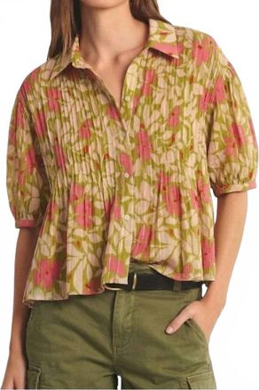 Velvet Half Sleeve Button Top In Mimosa