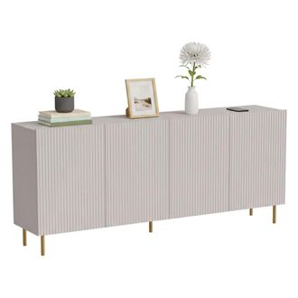 Dmora Aparador Londa, Aparador De Sal&oacute;n Con Cuatro Puertas Batientes, Elevado, 200x42 H82 Cm, Beige