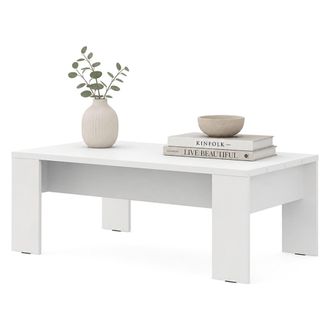 Dmora Mesa De Centro Bertona, Tablero Efecto Listones, Forma Rectangular, Color Blanco, 120x67x43h Cm Blanco