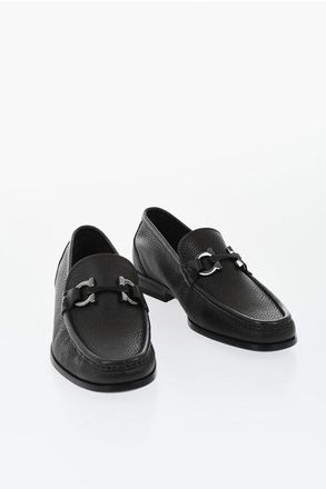 Ferragamo Hammered Leather Loafers GRANDIOSO with Front Bit size 39,5