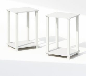 Furinno Simplistic Compact Bedside Table, Nightstand, White/White, Set of 2