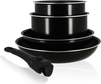 Menastyl Cuisson Batterie De Cuisine - Induction - Menastyl - 6020437 - Aluminium Antiadh&eacute;sif - 5 Pieces - Poign&eacute;e Amovible - Noir