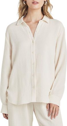Splendid Adele Oversize Cotton Gauze Button-Up Shirt in White Sand at Nordstrom, Size X-Large