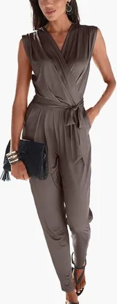 Lascana Wrap Look Jumpsuit in Taupe at Nordstrom, Size 14