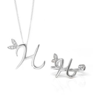 Say It With Winged Initial Ring Gift Set - Silver - H | Size: 18 inches